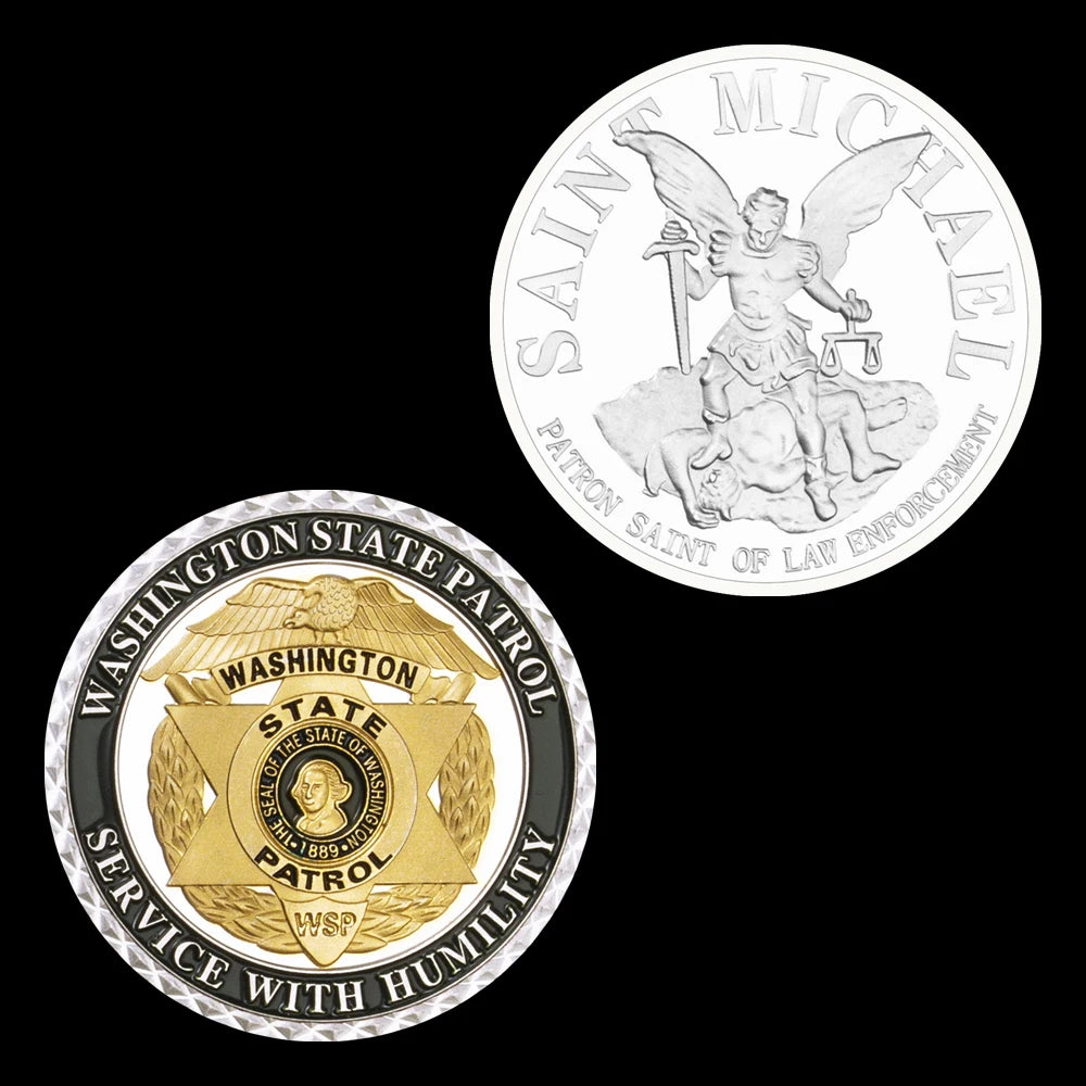 United States of America Washington State Patrol Collectible Silvery Plated Souvenir Saint Micheal Commemorative Coin 1329-Chinese Style Finds™