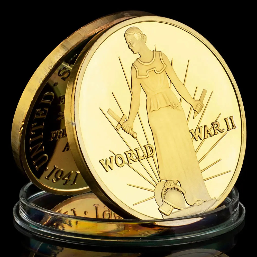 United States of America World War II(1941-1945) Souvenir Golden Plated Coin Statue of Liberty Pattern Commemorative Coin 1411-Chinese Style Finds™