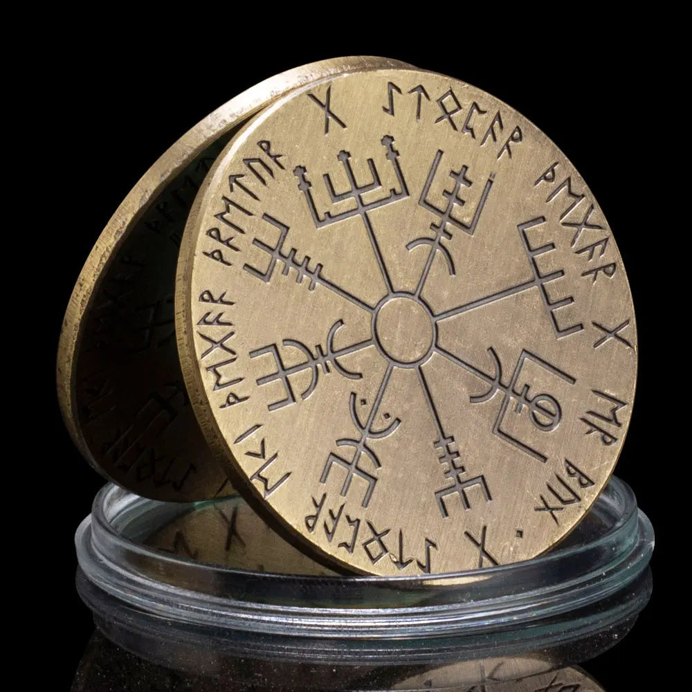 Vegvísir Viking Compass Copper Plated Souvenirs and Gift Ideas Lucky Coin Collectible Commemorative Coins Home Decorations 1609-Chinese Style Finds™