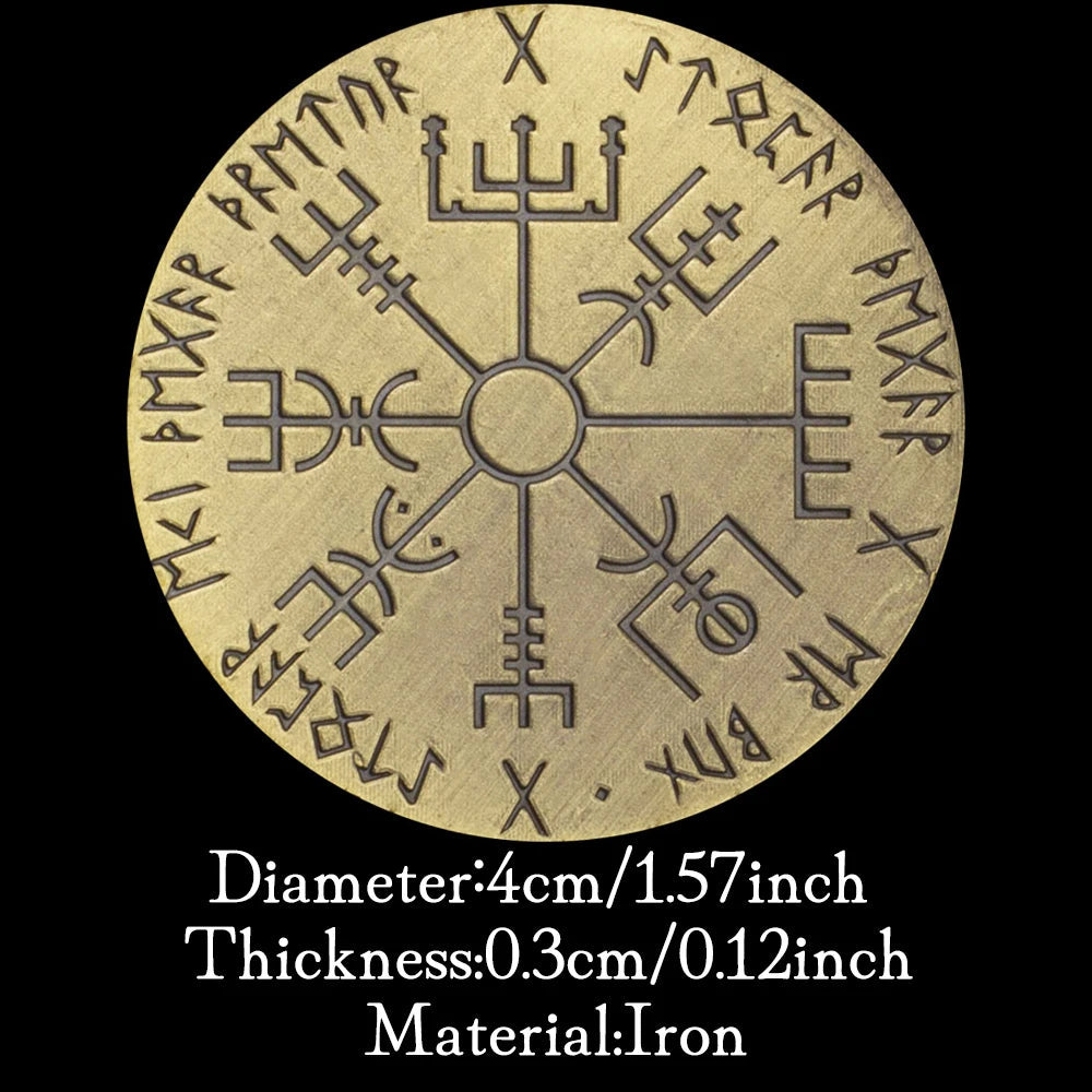 Vegvísir Viking Compass Copper Plated Souvenirs and Gift Ideas Lucky Coin Collectible Commemorative Coins Home Decorations 1609-Chinese Style Finds™