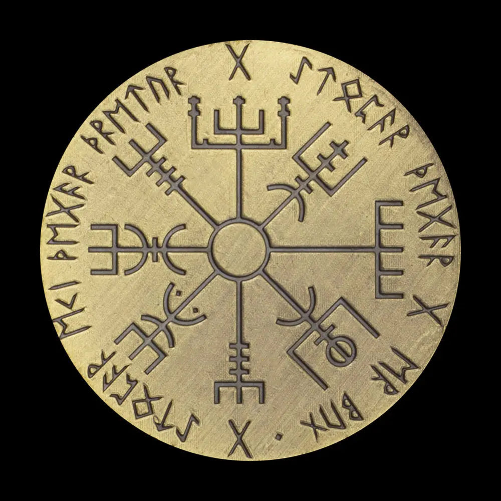 Vegvísir Viking Compass Copper Plated Souvenirs and Gift Ideas Lucky Coin Collectible Commemorative Coins Home Decorations 1609-Chinese Style Finds™