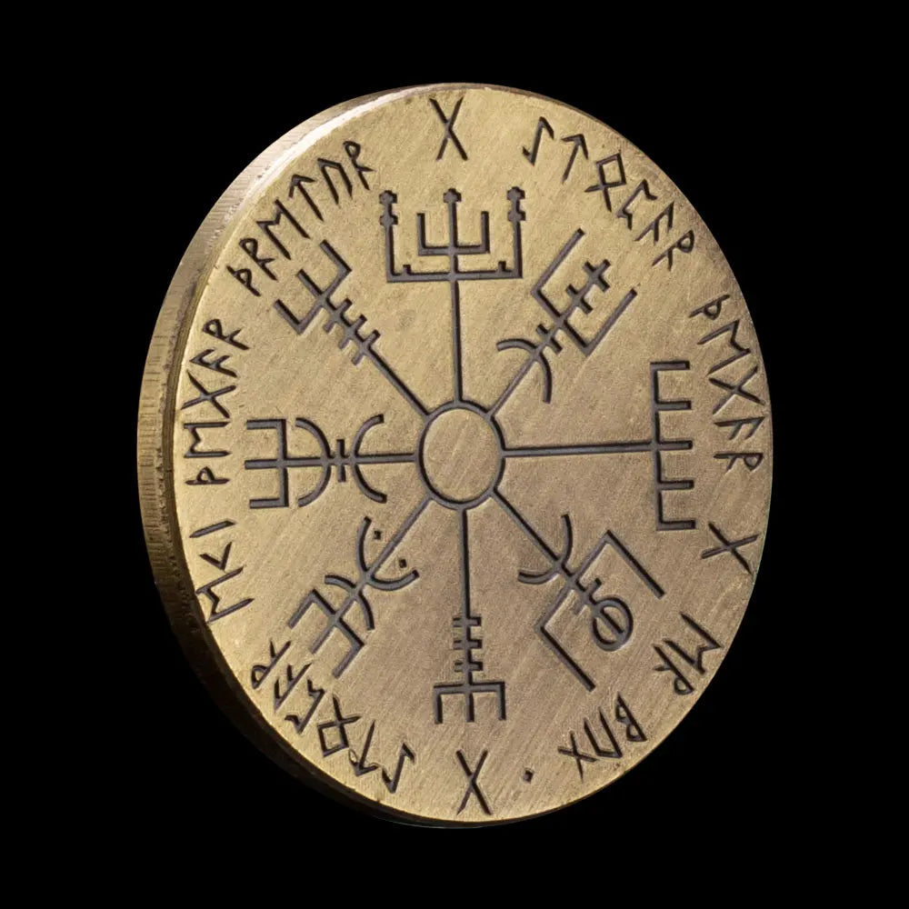 Vegvísir Viking Compass Copper Plated Souvenirs and Gift Ideas Lucky Coin Collectible Commemorative Coins Home Decorations 1609-Chinese Style Finds™