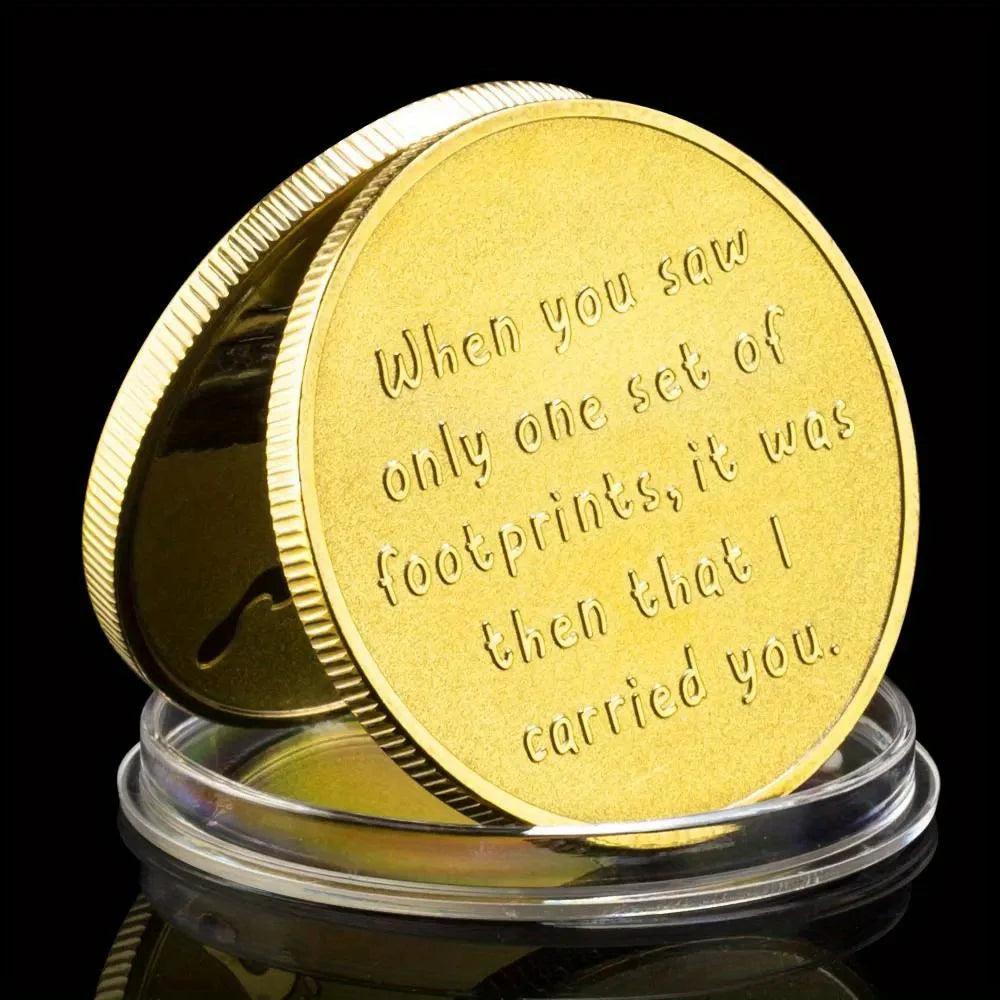 When You Saw Only One Set of Footprints, It Was Then That I Carried You Golden Plated Souvenir Coin Creative Gift 1340-Chinese Style Finds™