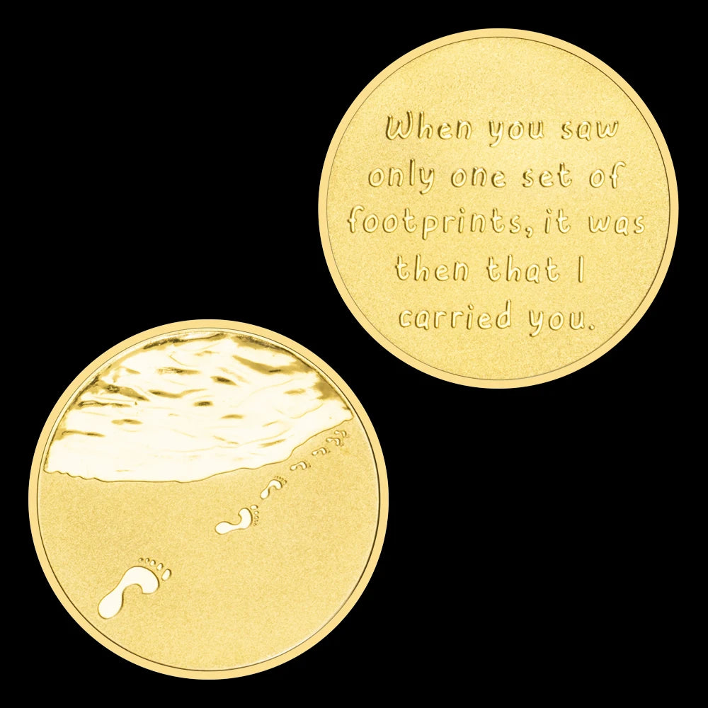 When You Saw Only One Set of Footprints, It Was Then That I Carried You Golden Plated Souvenir Coin Creative Gift 1340-Chinese Style Finds™