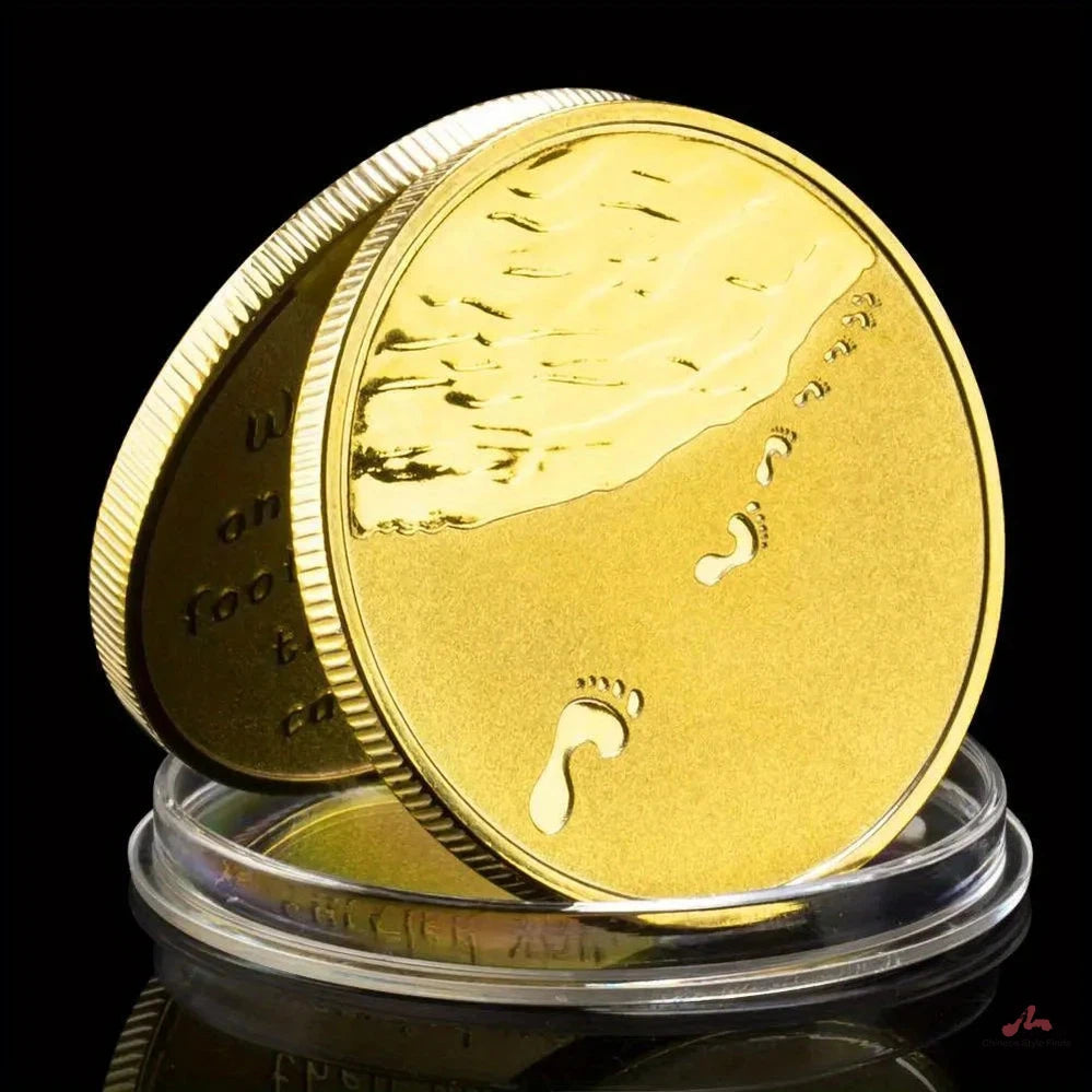 When You Saw Only One Set of Footprints, It Was Then That I Carried You Golden Plated Souvenir Coin Creative Gift 1340-Chinese Style Finds™