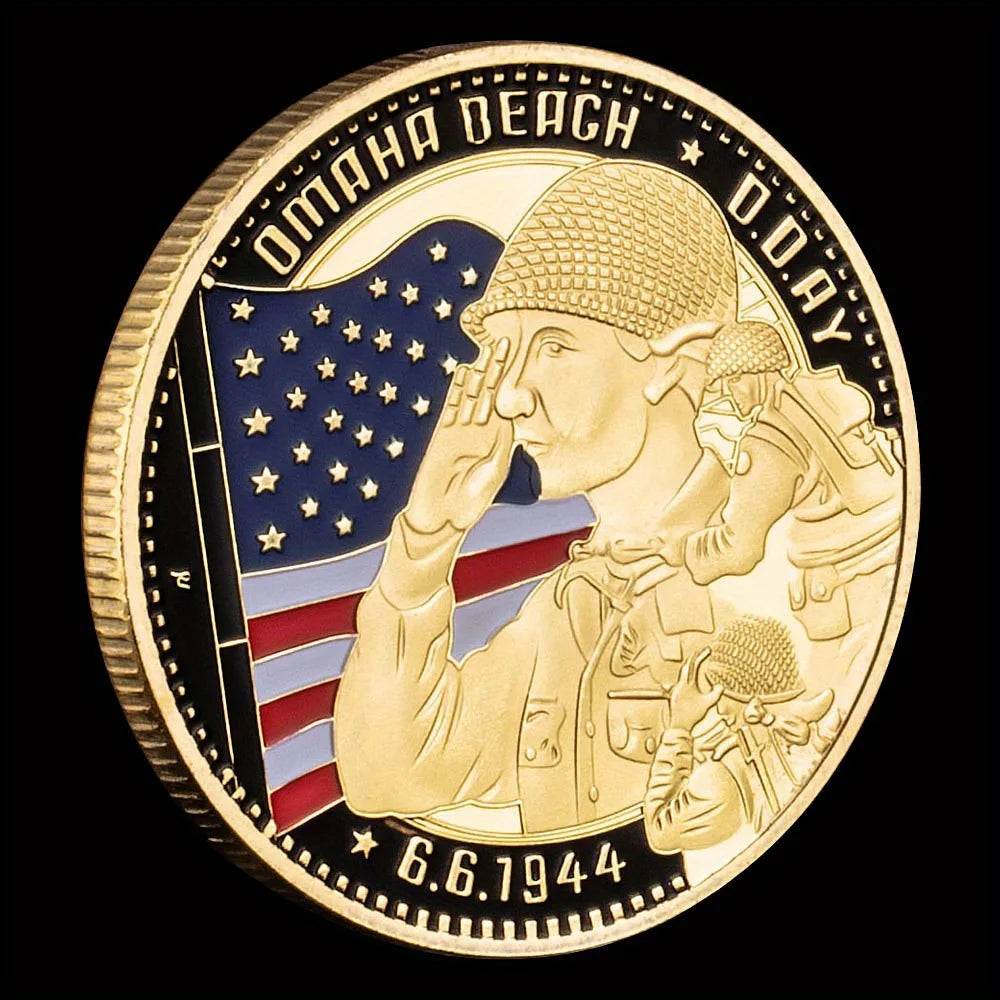 World War II Souvenir Coin 6.6.1944 Omaha Beach Commemorative Coin Normandy Landing Collection Art Golden Plated Challenge Coin 1381-Chinese Style Finds™