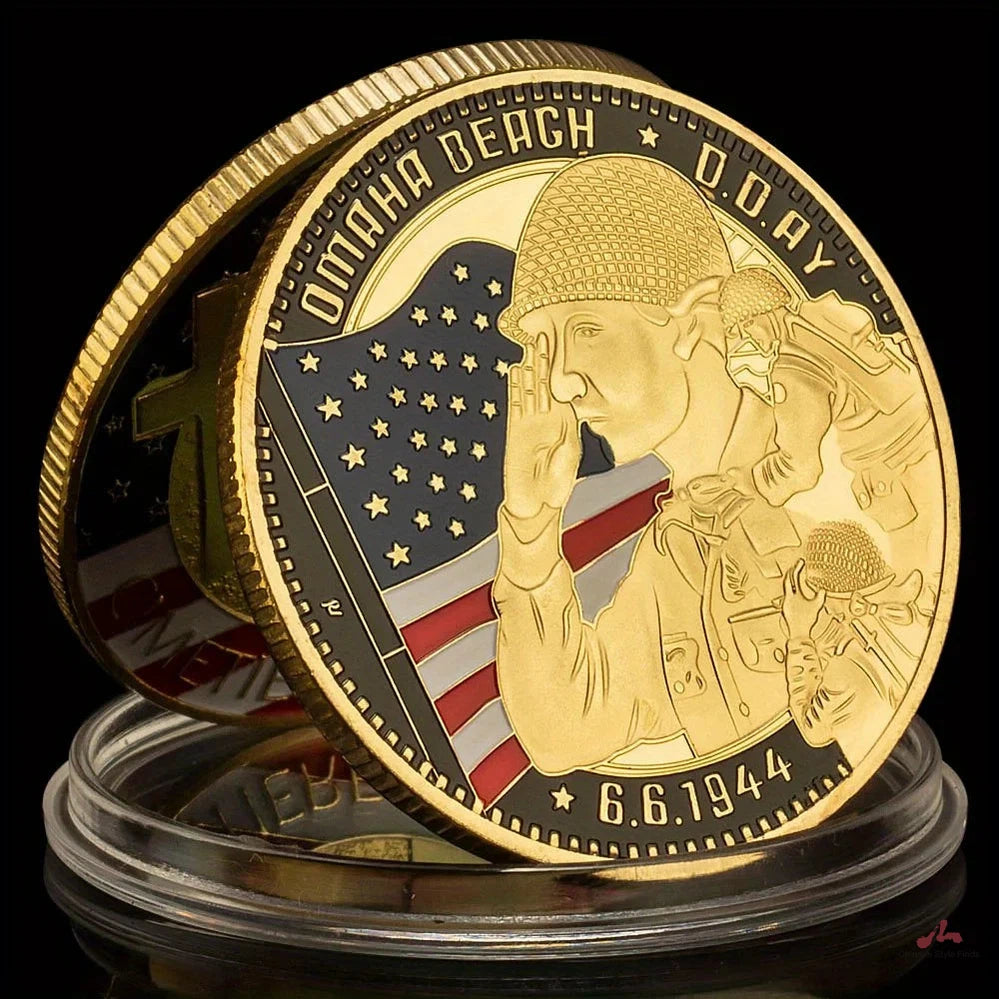 World War II Souvenir Coin 6.6.1944 Omaha Beach Commemorative Coin Normandy Landing Collection Art Golden Plated Challenge Coin 1381-Chinese Style Finds™