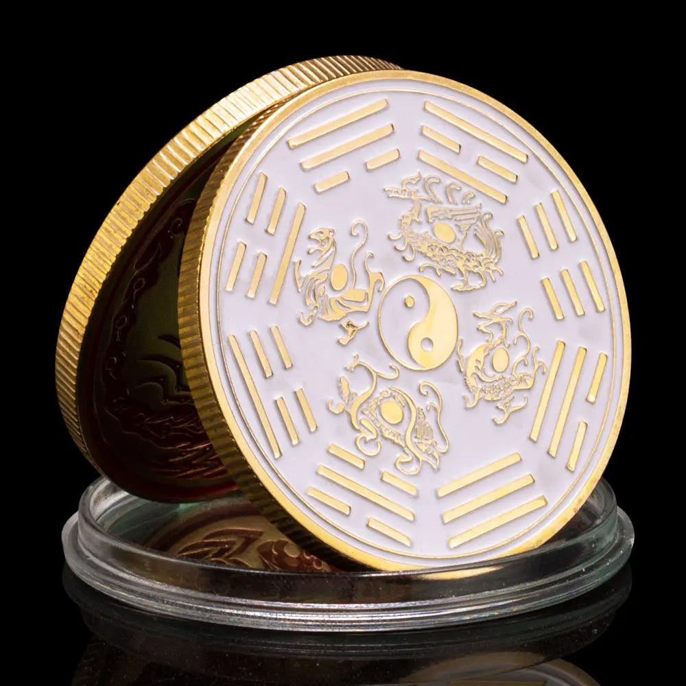 Ying and Yang The Two Opposing Principles In Nature Souvenir Gift Scorpion Golden Plated Coin Tai Chi Bring You Good Luck 1437-Chinese Style Finds™