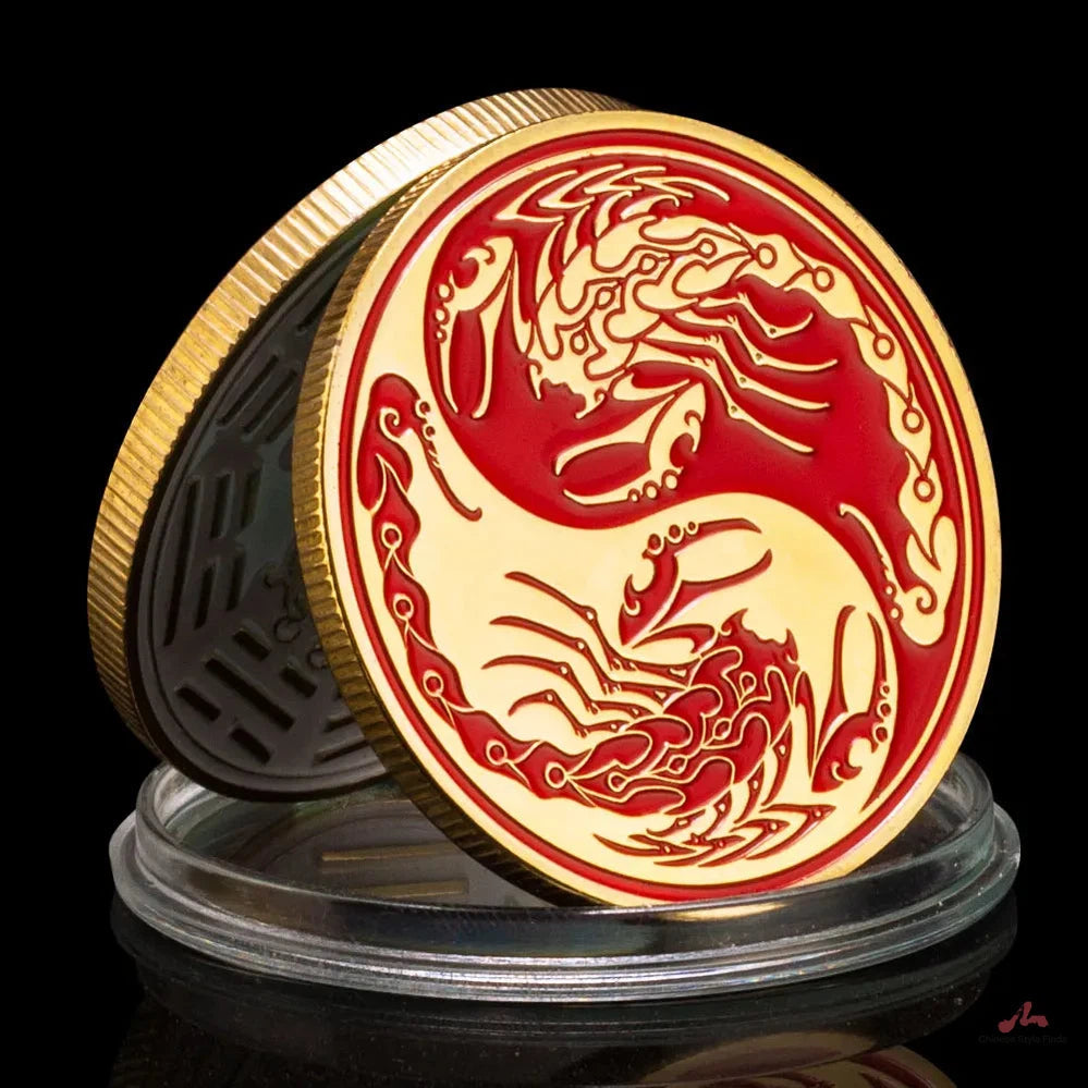 Ying and Yang The Two Opposing Principles In Nature Souvenir Gift Scorpion Golden Plated Coin Tai Chi Bring You Good Luck 1437-Chinese Style Finds™