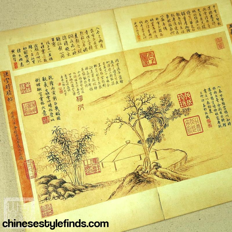 Handmade Antique Arts Copybook Wang Xizhi 王羲之书法快雪时晴帖 书法行书字帖 三希堂宣纸手工法帖-Chinese Style Finds™