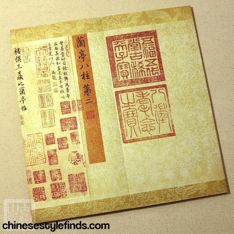 Handmade Antique Chinese Calligraphy Arts Copybook 褚遂良兰亭序兰亭八柱子第二 仿古宣纸行书书法字帖复古本-Chinese Style Finds™