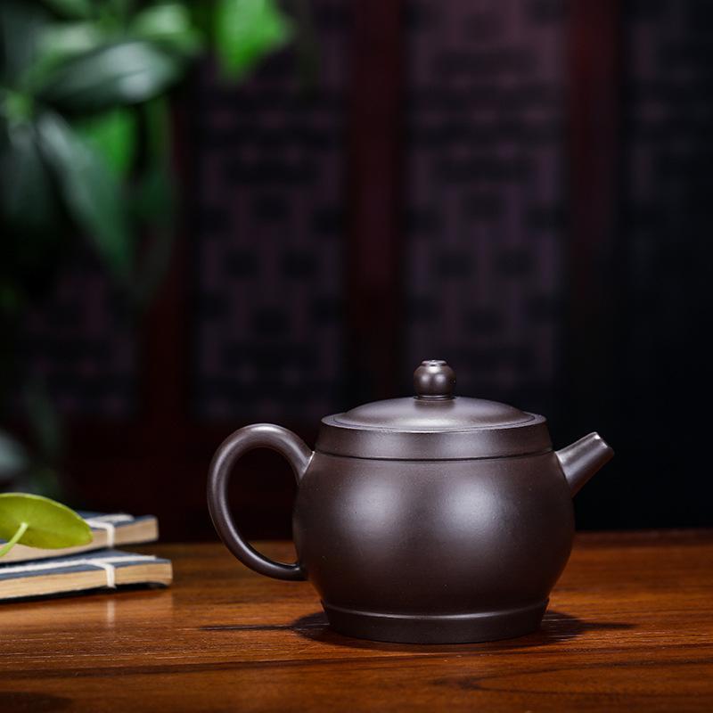 Handmade Yixing Teapot 200cc Purple Clay Zisha Pot Chan Carving Black Clay-Chinese Style Finds™