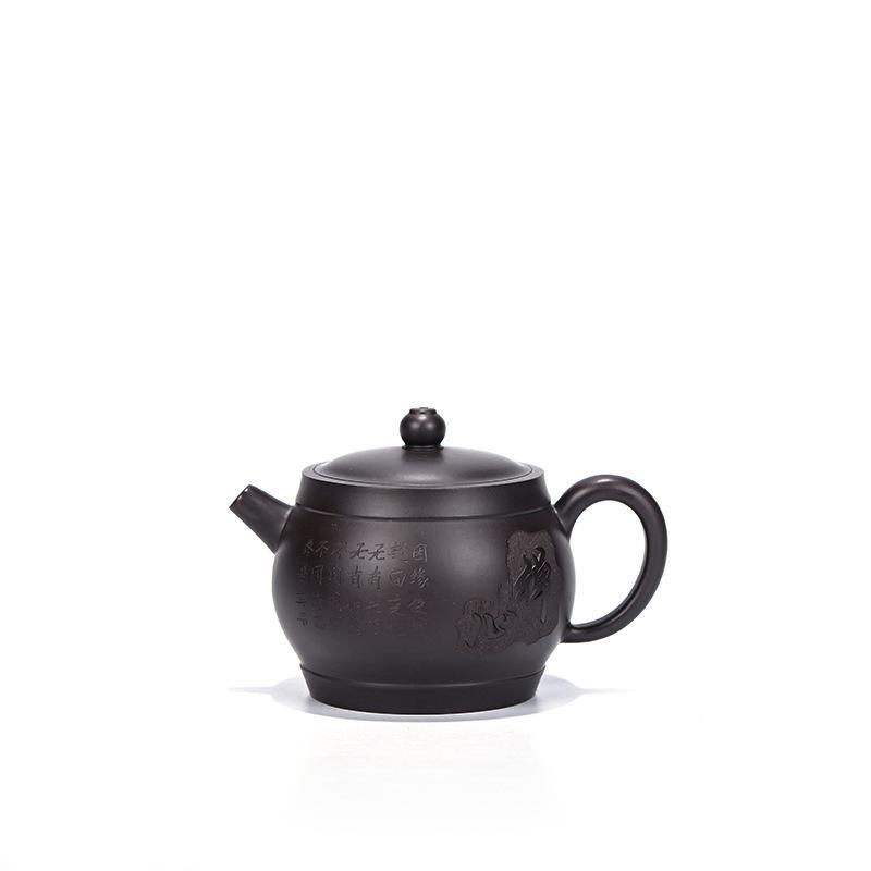 Handmade Yixing Teapot 200cc Purple Clay Zisha Pot Chan Carving Black Clay-Chinese Style Finds™