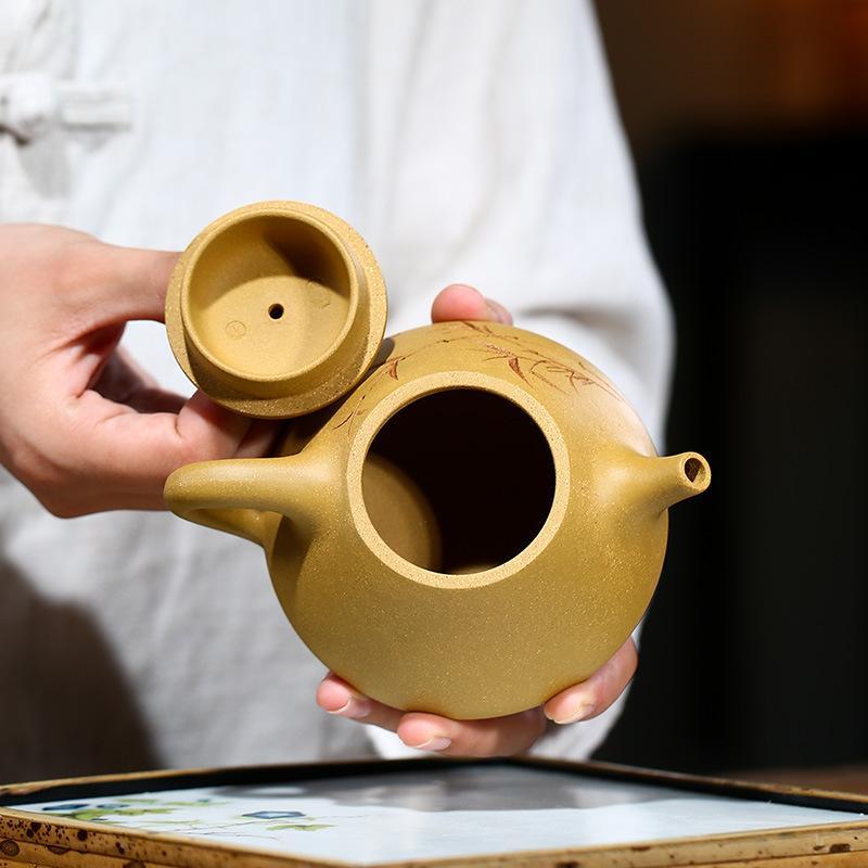 Handmade Yixing Teapot 230cc Purple Clay Zisha Pot Yellow Clay Shipiao Tea Pot-Chinese Style Finds™