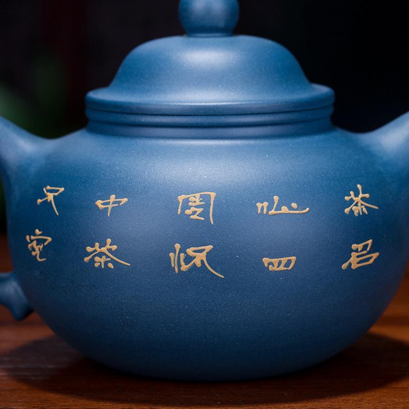 Handmade Yixing Teapot 250cc Purple Clay Zisha Pot 9 Holes Blue Louts Tea Pot-Chinese Style Finds™