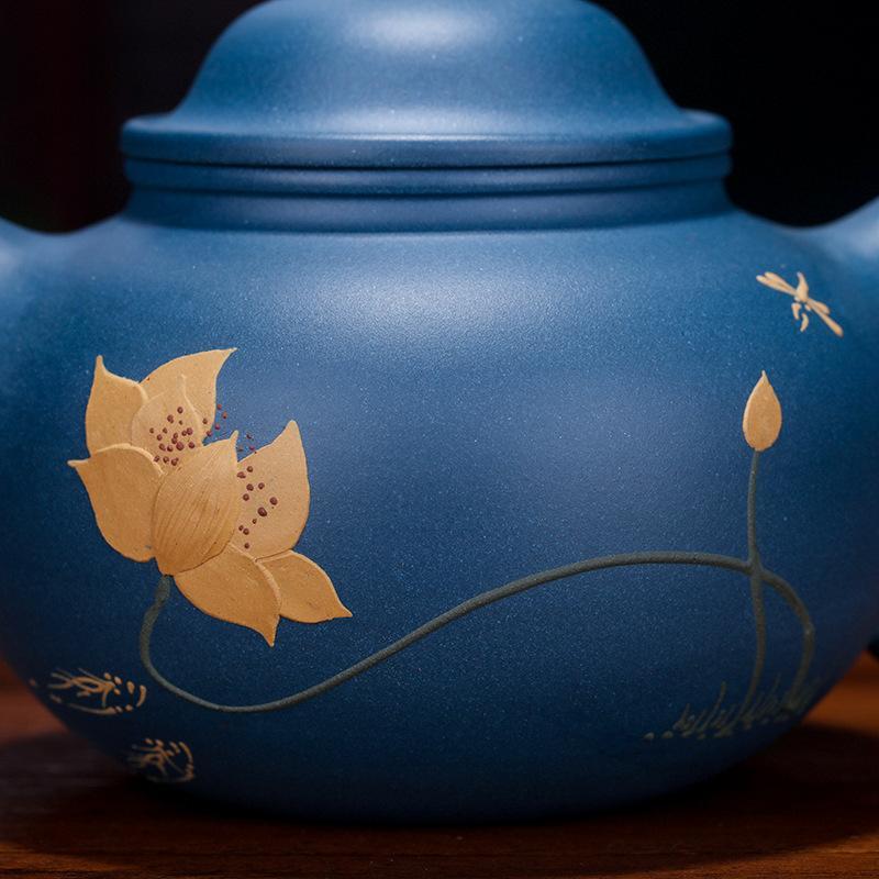 Handmade Yixing Teapot 250cc Purple Clay Zisha Pot 9 Holes Blue Louts Tea Pot-Chinese Style Finds™