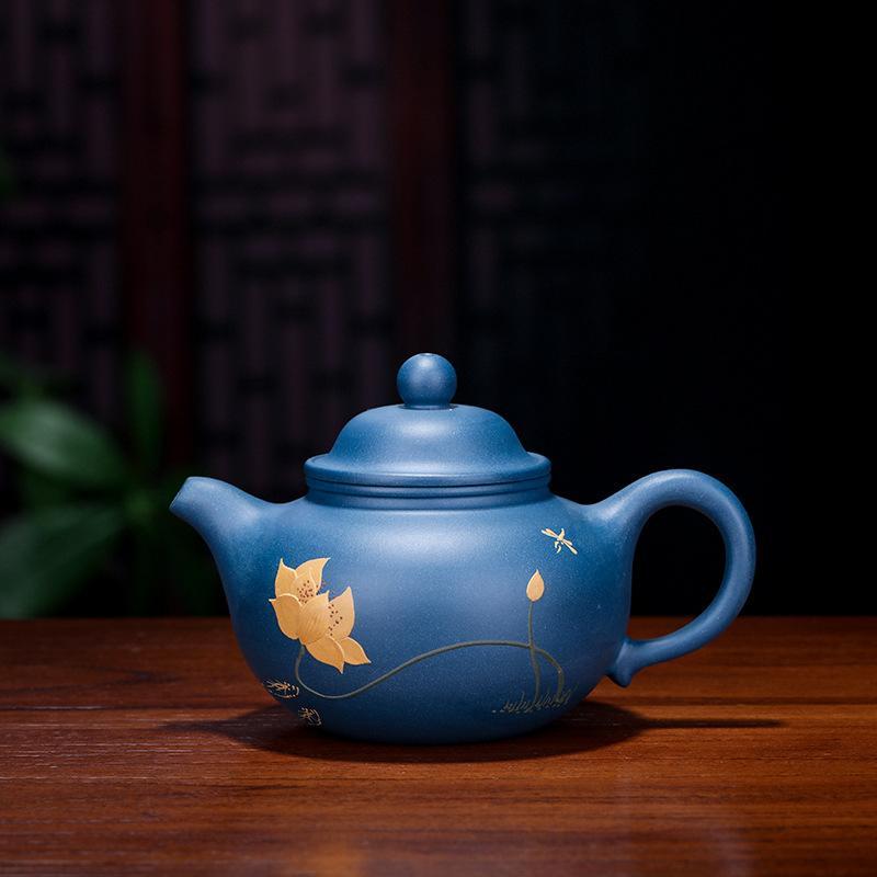 Handmade Yixing Teapot 250cc Purple Clay Zisha Pot 9 Holes Blue Louts Tea Pot-Chinese Style Finds™