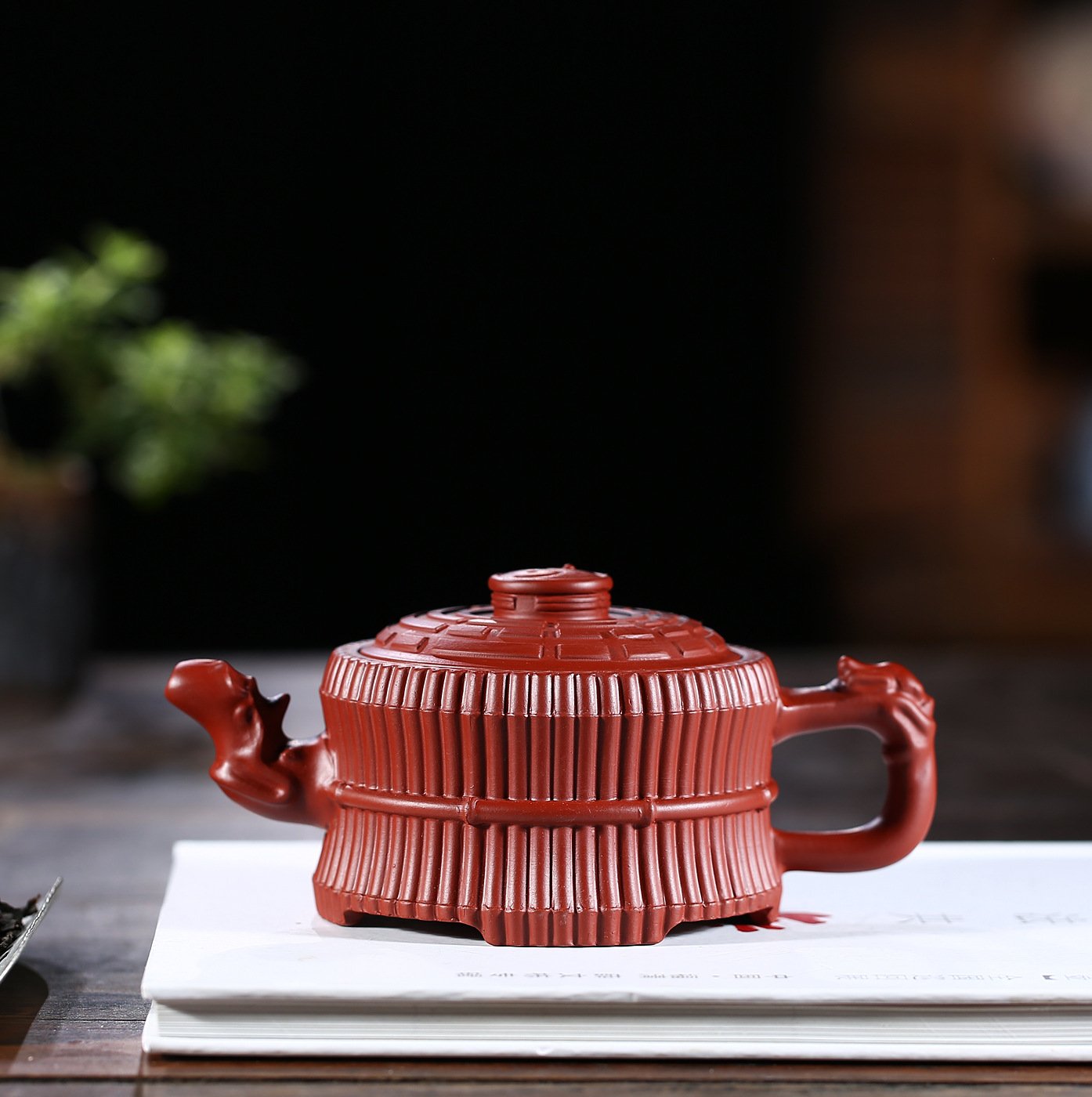 Handmade Yixing Teapot 250cc Purple Clay Zisha Pot Bamboo Carving Tea Pot-Chinese Style Finds™