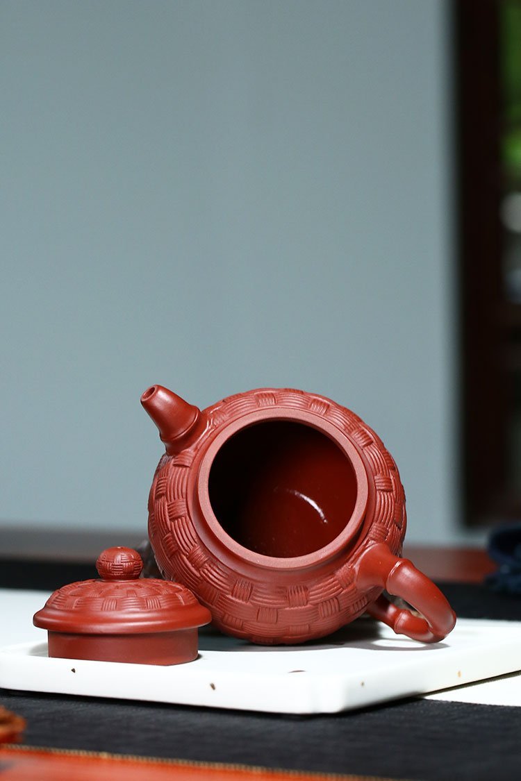 Handmade Yixing Teapot 300cc Purple Clay Zisha Pot Bamboo Shape Red Clay Tea Pot-Chinese Style Finds™