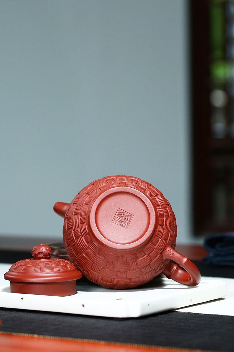 Handmade Yixing Teapot 300cc Purple Clay Zisha Pot Bamboo Shape Red Clay Tea Pot-Chinese Style Finds™