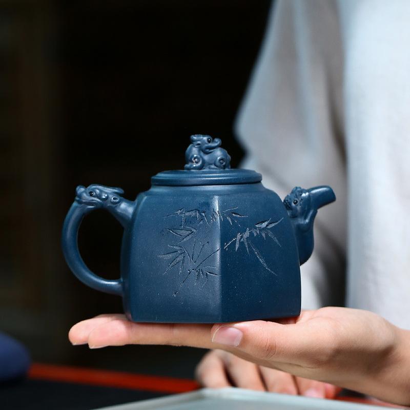 Handmade Yixing Teapot 320cc Purple Clay Zisha Pot 10 Holes Blue Clay Tea Pot-Chinese Style Finds™