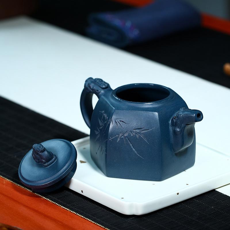 Handmade Yixing Teapot 320cc Purple Clay Zisha Pot 10 Holes Blue Clay Tea Pot-Chinese Style Finds™