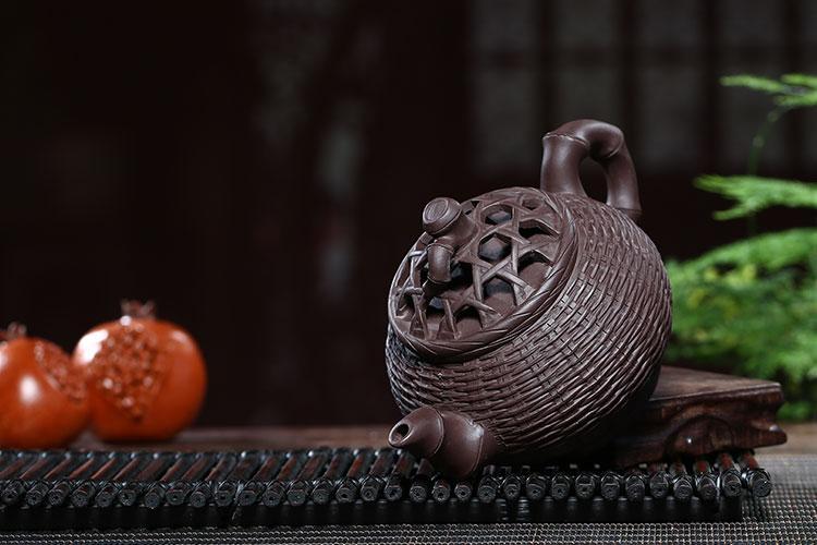 Handmade Yixing Teapot 420cc Purple Clay Zisha Pot Bamboo Shape Tea Pot-Chinese Style Finds™